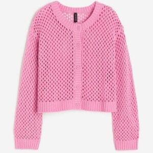 H&M knit pink sweater Cardigan Bright Bubblegum Pink Chunky long sleeve NWOT